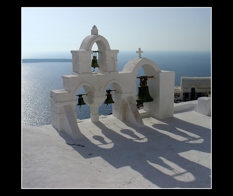 CHURCH BELLS OIA - That's the real Greece - blue&white. The bells is very traditional, but I think this angle is still not boring. by Natalia Kovaleva